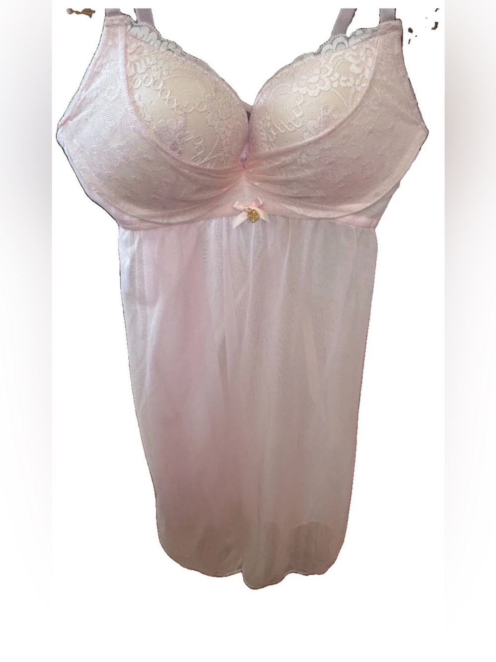 Daisy Fuentes Sheer Lace Molded Cup Babydoll Nightdress - Light Pink - Medium